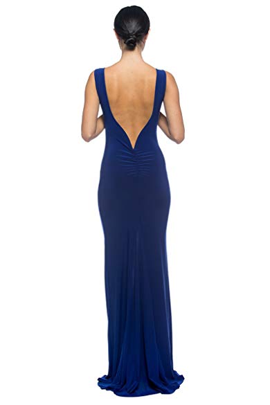 Women's Blue Low Cut Plunge Back Mermaid Formal Special Occasion Gown ...